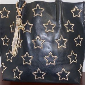 Large Black Betsy Johnson gold star studded bag